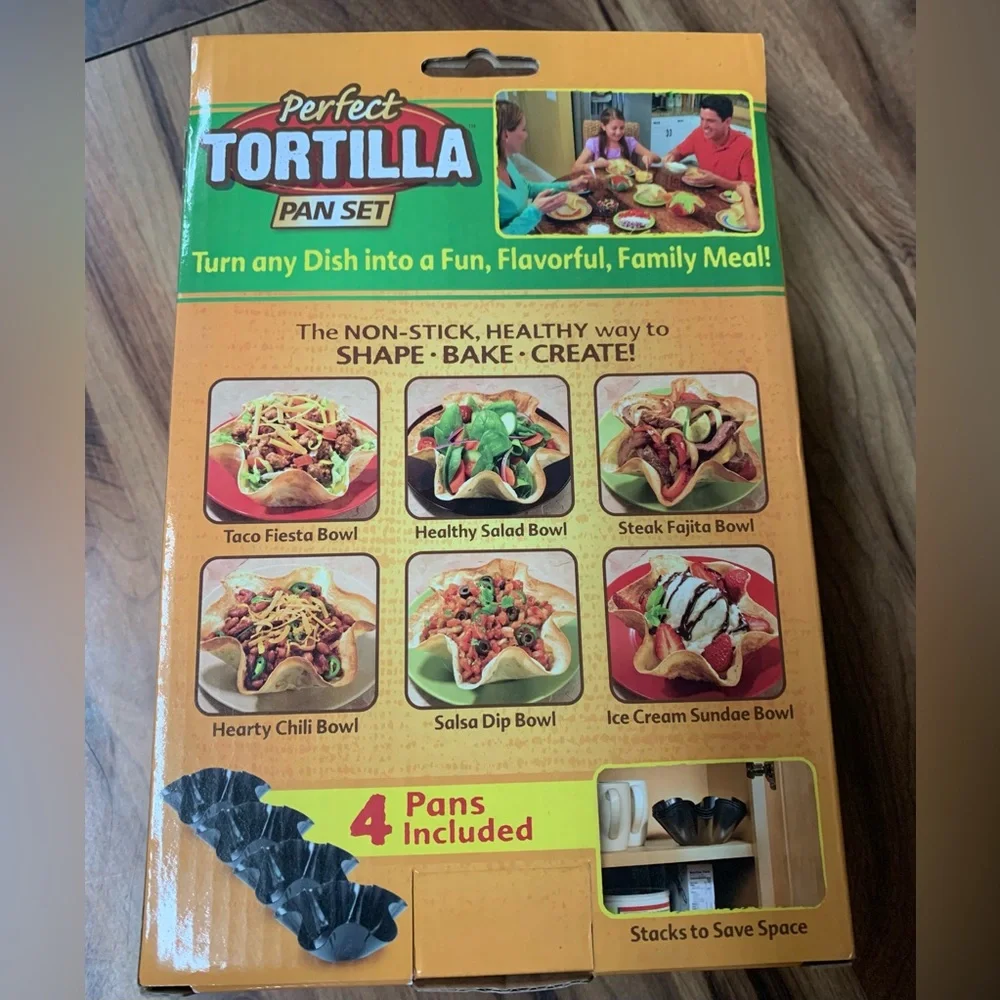 Perfect Tortilla Deluxe Pan Set 4 Non Stick For Baked Taco Salad Bowl Shells